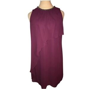 EUC SLNY Fashions NWT Bead neck overlay Wine burgundy dress sleeveless sz 8 flow